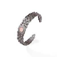 Zdjęcie Ekskluzywna bransoletka Polerowane posrebrzane Diament laboratoryjny i czarna emalia Różowy opal