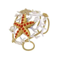 Picture Silver bracelet plated with 18 carat gold White zircons Coral paste White enamel