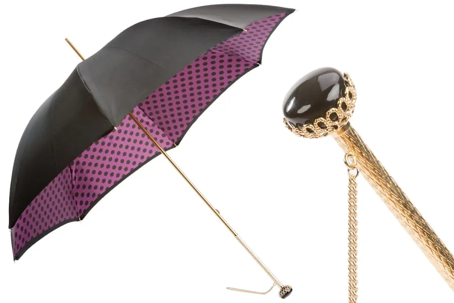 obrazek 1 Luksusowy czarny parasol damski w kropki – Pasotti
