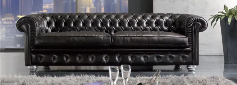 obrazek 2 Skórzana, włoska 3-osobowa sofa chesterfield
