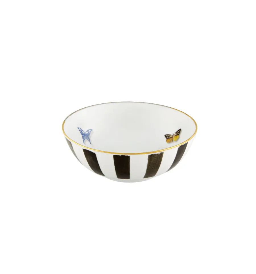 obrazek 1 Porcelanowa średnia miska na makaron Sol y Sombra z kolekcji łączącej pasiaste akwarele ze złotymi i platynowymi elementami - Vista Alegre