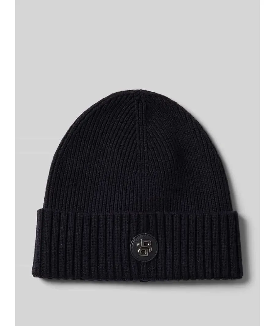 obrazek 1 Czapka beanie z żywej wełny z detalem z logo model ‘Fati’
