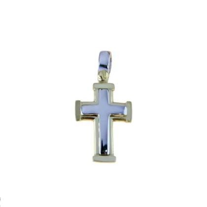 Zdjęcie Włoski błyszczący krzyżyk męski z satynową krawędzią 18x13mm