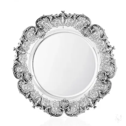 Zdjęcie Bogato zdobiona okrągła srebrna taca Signature Italy - Zaramella Argenti