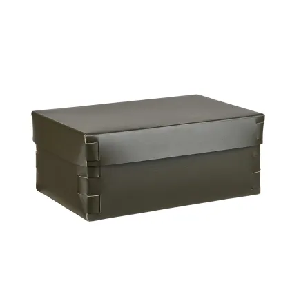 Zdjęcie Stylowe ciemnooliwkowe pudełko Snob 32x20xH13,5 cm wykonane z naturalnej skóry z recyklingu