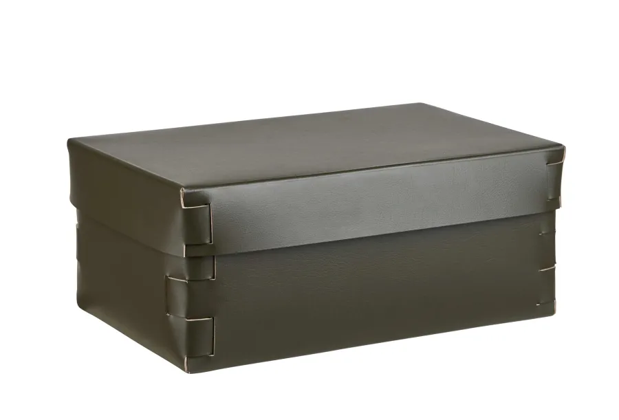 obrazek 1 Stylowe ciemnooliwkowe pudełko Snob 32x20xH13,5 cm wykonane z naturalnej skóry z recyklingu
