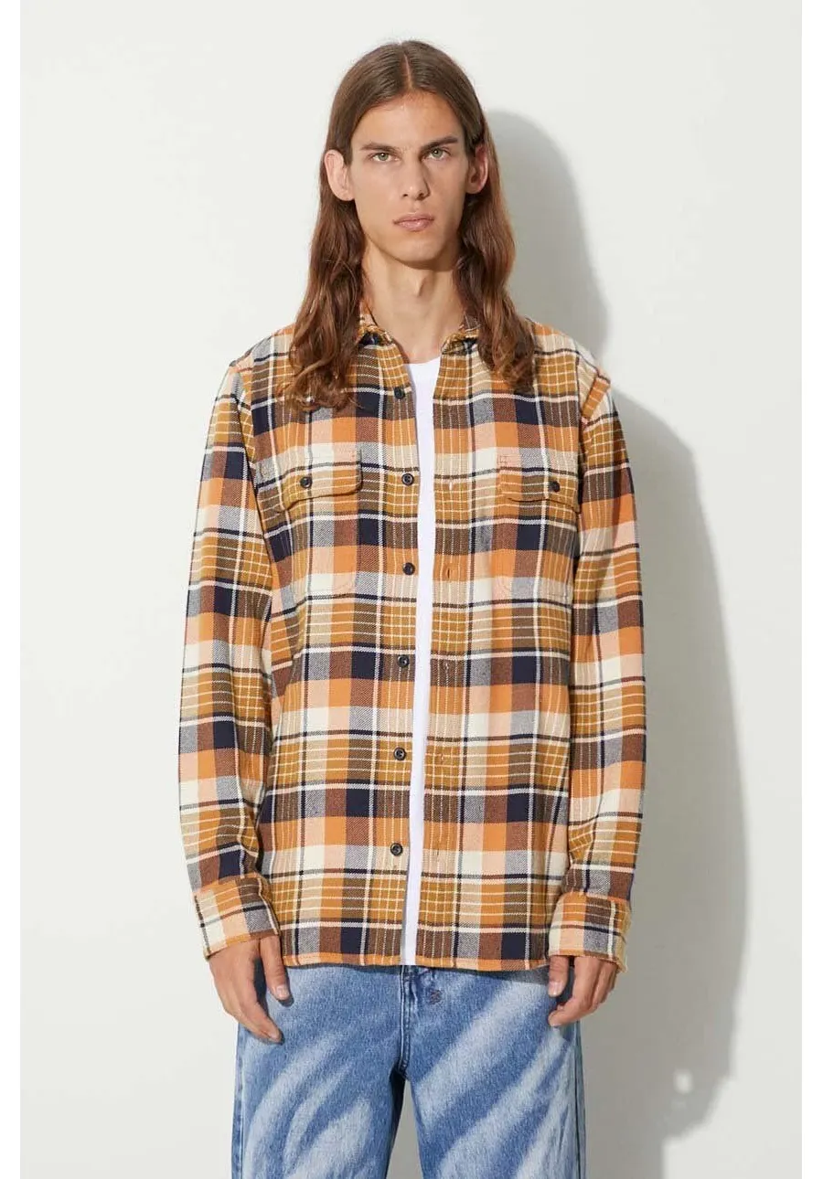 obrazek 1 Filson koszula bawełniana Vintage Flannel Work Shirt męska kolor brązowy regular z kołnierzykiem klasycznym FMCAM0016