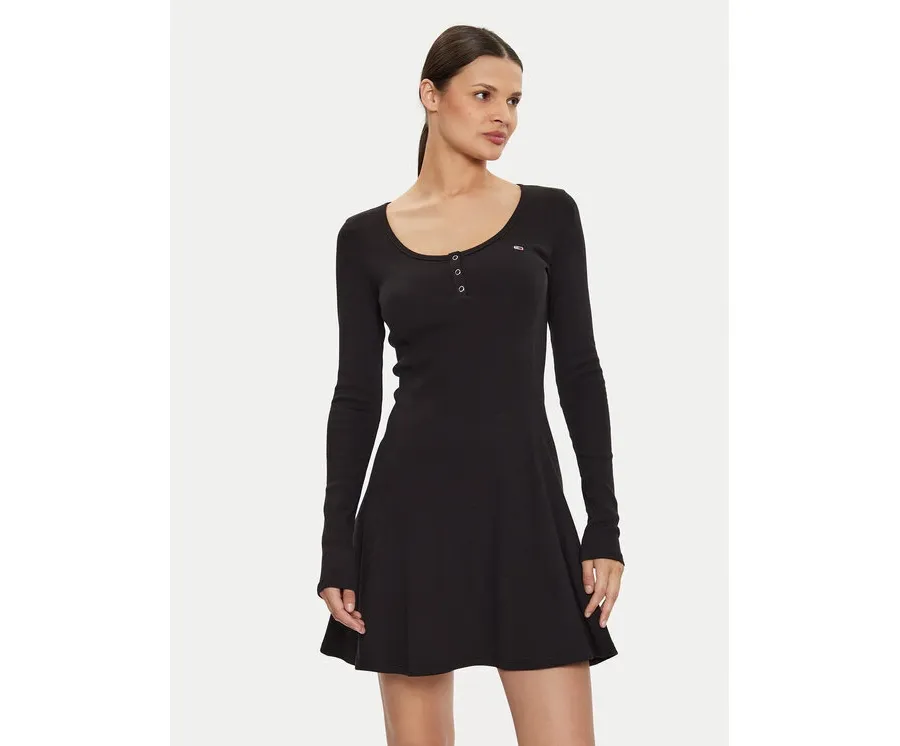 obrazek 1 Tommy Jeans Sukienka codzienna Henley DW0DW18482 Czarny Slim Fit