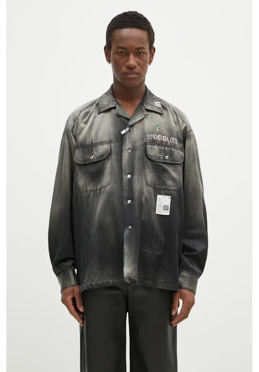 obrazek 1 Maison MIHARA YASUHIRO koszula Bleached Longsleeve Satin Shirts męska kolor czarny relaxed z kołnierzykiem klasycznym J13SH183