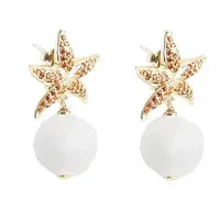 Picture 18K gold-plated silver earrings Orange zircons and white agate