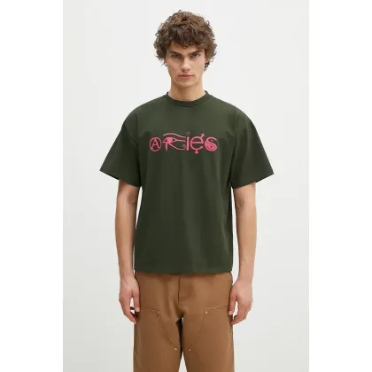 Zdjęcie Aries t-shirt bawełniany Coexist SS Tee męski kolor zielony z nadrukiem AR6001302