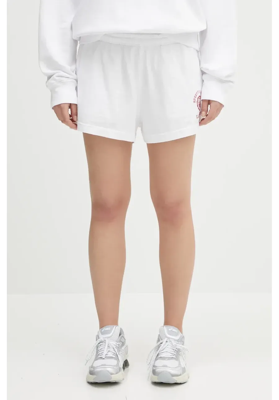 obrazek 1 Sporty & Rich szorty bawełniane California Emblem Disco Short damskie kolor biały z nadrukiem high waist SH037606508WH01