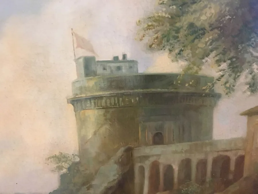 obrazek 7 Zjawiskowy obraz na płótnie z krajobrazem i postaciami 90x110 cm - Angelo Granati
