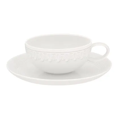 Picture Porcelain tea cup and saucer Ornament with white relief decoration - Vista Alegre
