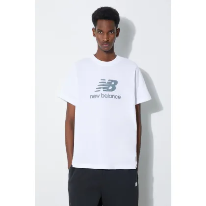 Zdjęcie New Balance t-shirt bawełniany Essentials Cotton męski kolor biały z nadrukiem MT41502WT