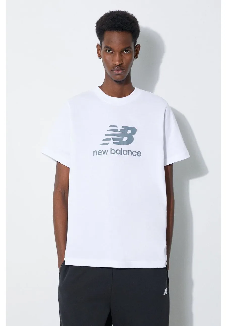 obrazek 1 New Balance t-shirt bawełniany Essentials Cotton męski kolor biały z nadrukiem MT41502WT