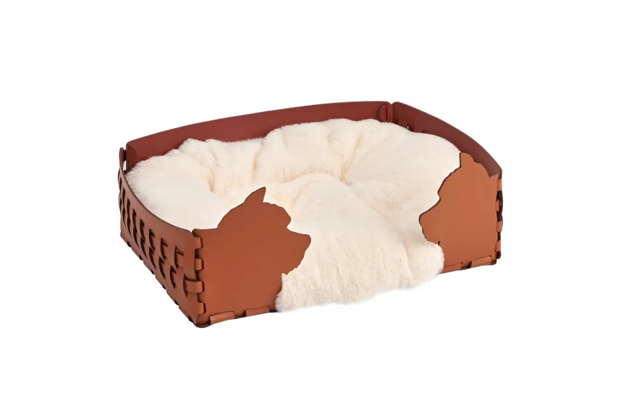 obrazek 2 Niepowtarzalne skórzane legowisko dla psa 45x30xH15 cm w kolorze koniakowym