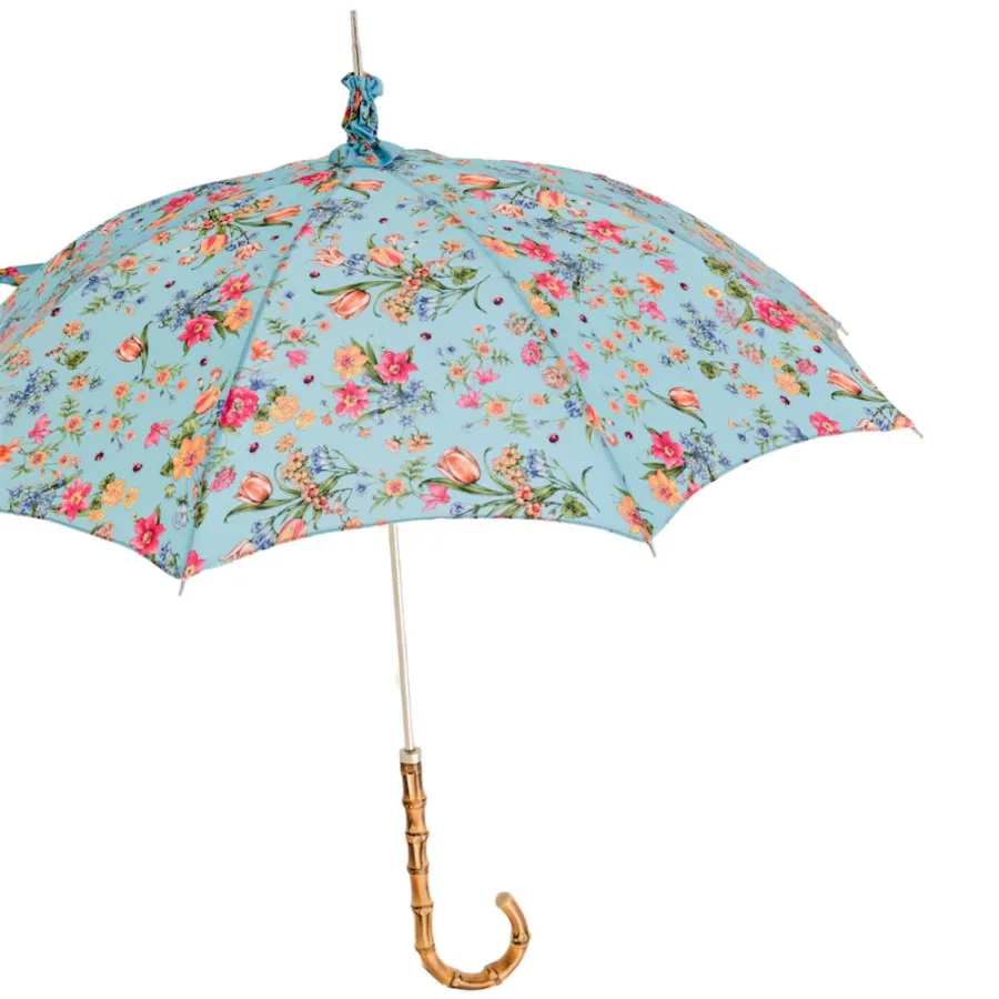 obrazek 7 Stylowy jasnoniebieski parasol damski zdobiony subtelnym motywem kwiatowym – Pasotti