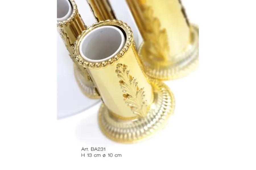 obrazek 1 Pojemnik na szczoteczki z mosiądzu wykończonego 24K złotem i szkłem PCV wewnątrz - Il Paralume Marina