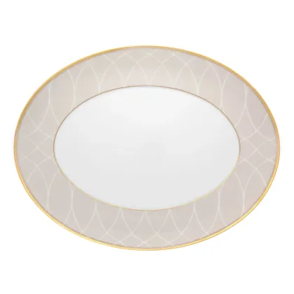Zdjęcie Porcelanowy mały owalny talerz Terrace z geometrycznym białym wzorem i złotym wykończeniem - Vista Alegre