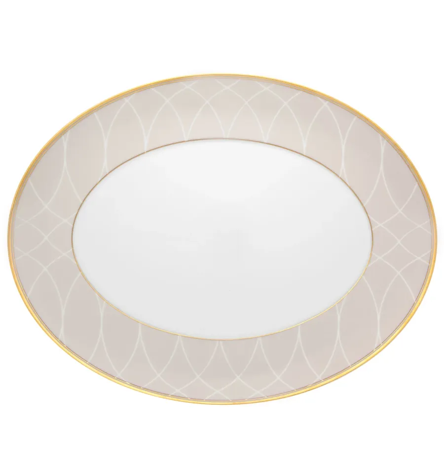 obrazek 1 Porcelanowy mały owalny talerz Terrace z geometrycznym białym wzorem i złotym wykończeniem - Vista Alegre