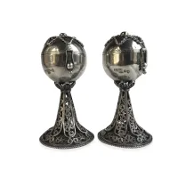 Picture A pair of round Jewish spice racks with silver filigree base