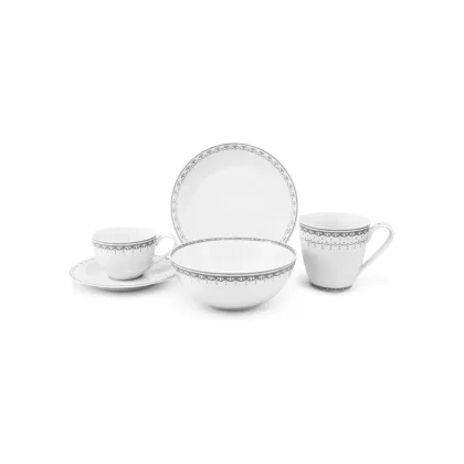 Zdjęcie 5-elementowy zestaw śniadaniowy z porcelany w kolorze szarym – wariant 2 – Leander