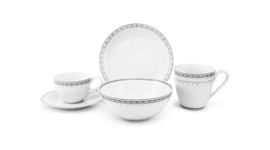 obrazek 1 5-elementowy zestaw śniadaniowy z porcelany w kolorze szarym – wariant 2 – Leander