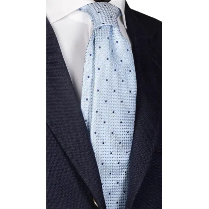 Zdjęcie Przepiękny, błękitny krawat dla mężczyzn w granatowe groszki