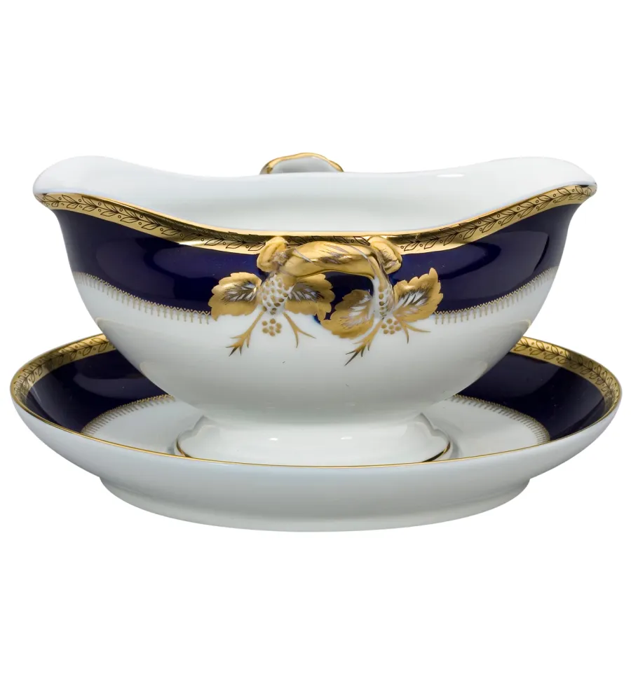 obrazek 1 Porcelanowa sosjerka z podstawką Brest ze złotym motywem roślinnym - Vista Alegre
