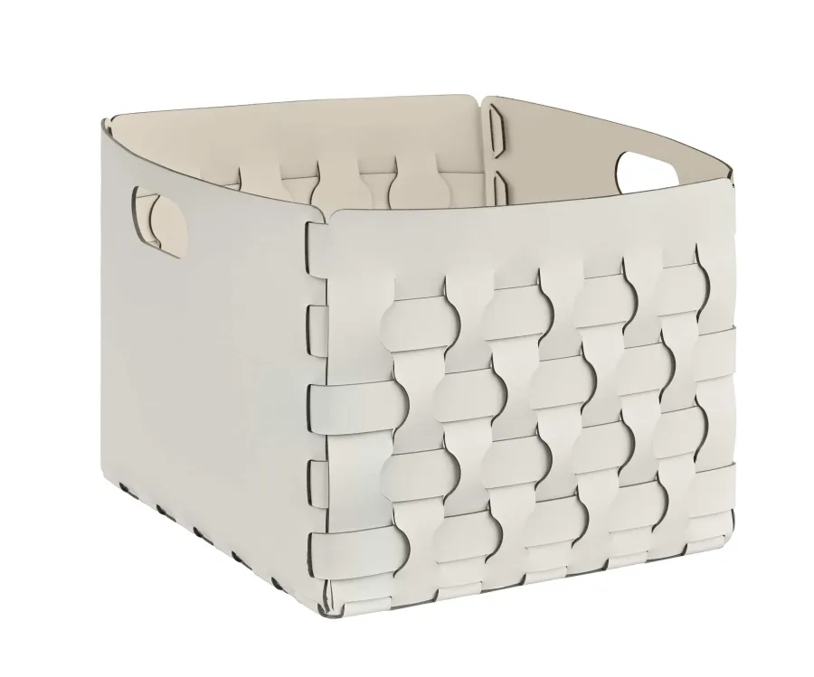 obrazek 1 Biały pleciony kosz Dubai 35x40xH30 cm ze skóry