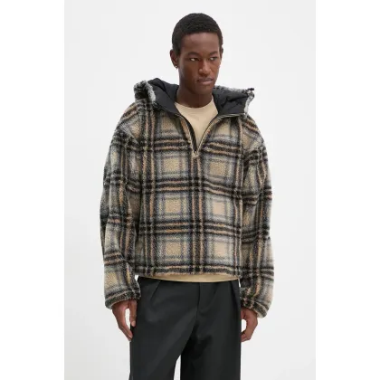 Zdjęcie Y/Project bluza polarowa INSERT HOOD FLEECE PULLOVER kolor beżowy z kapturem wzorzysta 209JA003