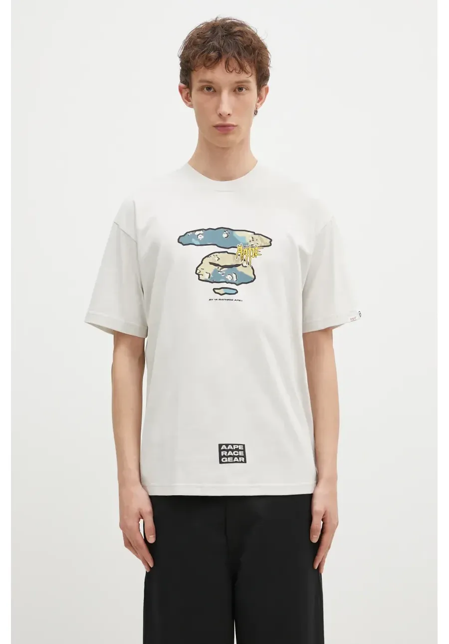 obrazek 1 AAPE t-shirt bawełniany Theme Main męski kolor beżowy z nadrukiem AAPTEM1555XXN