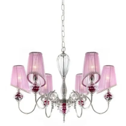 Zdjęcie Piękny stylowy żyrandol z liliowymi abażurami i ręcznie wykonanymi kryształowymi różyczkami - Il Paralume Marina
