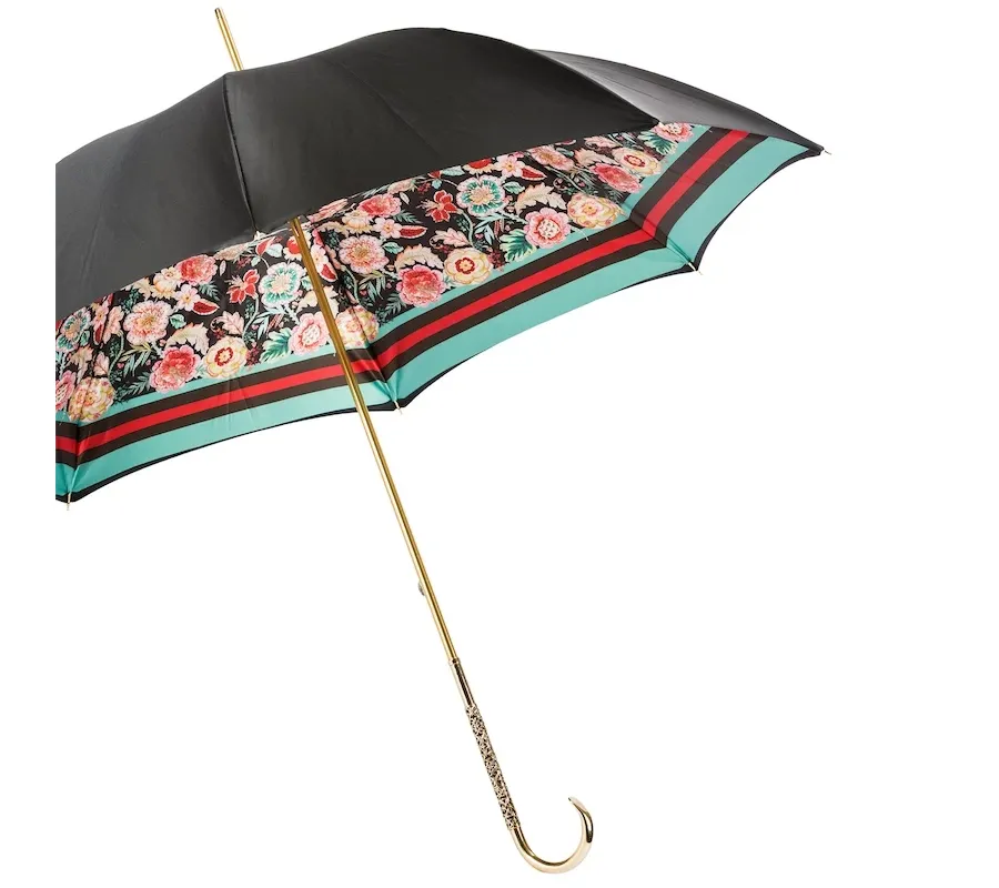 obrazek 9 Klasyczny czarny parasol damski z motywem kwiatowym – Pasotti