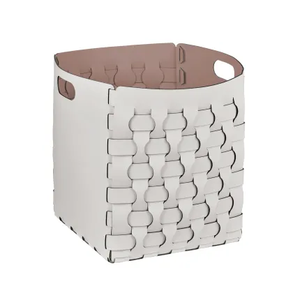 Zdjęcie Duży kosz Dubai 35x35xH40 cm z plecionymi skórzanymi bokami w kolorze perłowym