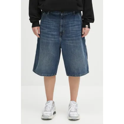 Zdjęcie Carhartt WIP szorty jeansowe Brandon Single Knee Short damskie kolor niebieski gładkie high waist I034875
