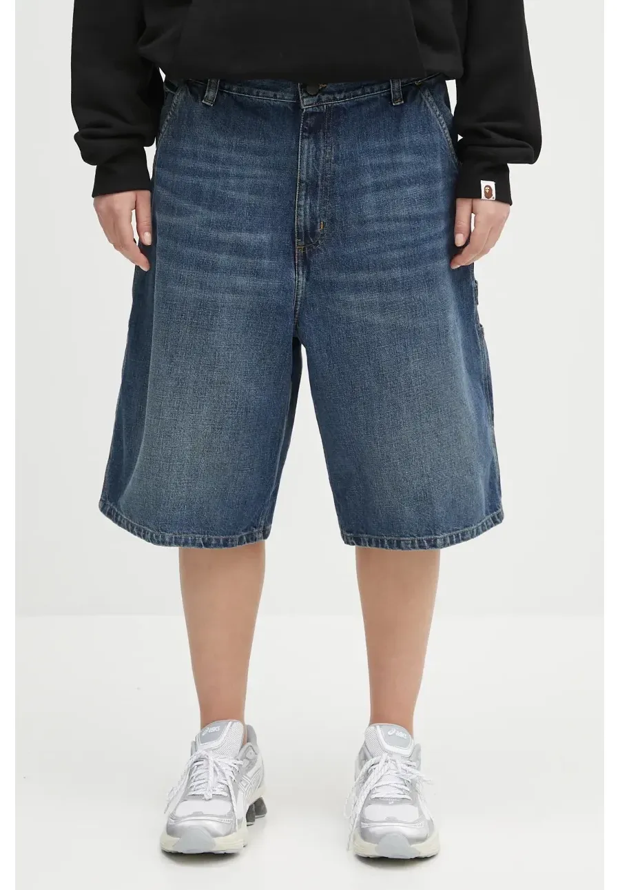 obrazek 1 Carhartt WIP szorty jeansowe Brandon Single Knee Short damskie kolor niebieski gładkie high waist I034875