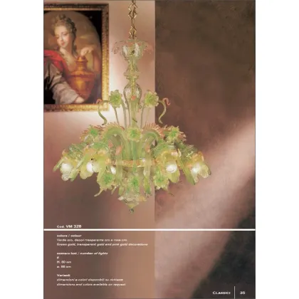 Zdjęcie Luksusowy żyrandol z sześcioma światłami z przezroczystymi złotymi i różowozłotymi dekoracjami - Il Paralume Marina