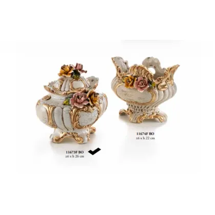 Picture Ferra vase with lid and flowers 26cm - Valle d'oro Patchi