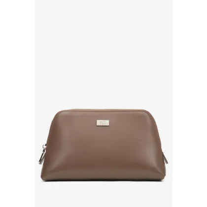 Zdjęcie Estro: Ciemnobrązowa kosmetyczka damska ze skóry naturalnej
