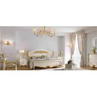 Picture Italian white and gold bed 180x200cm with wooden headboard - Casa + 39