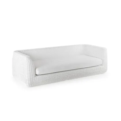 Zdjęcie Wyjątkowa trzyosobowa sofa w kolorze białym bez poduszki do ogrodu