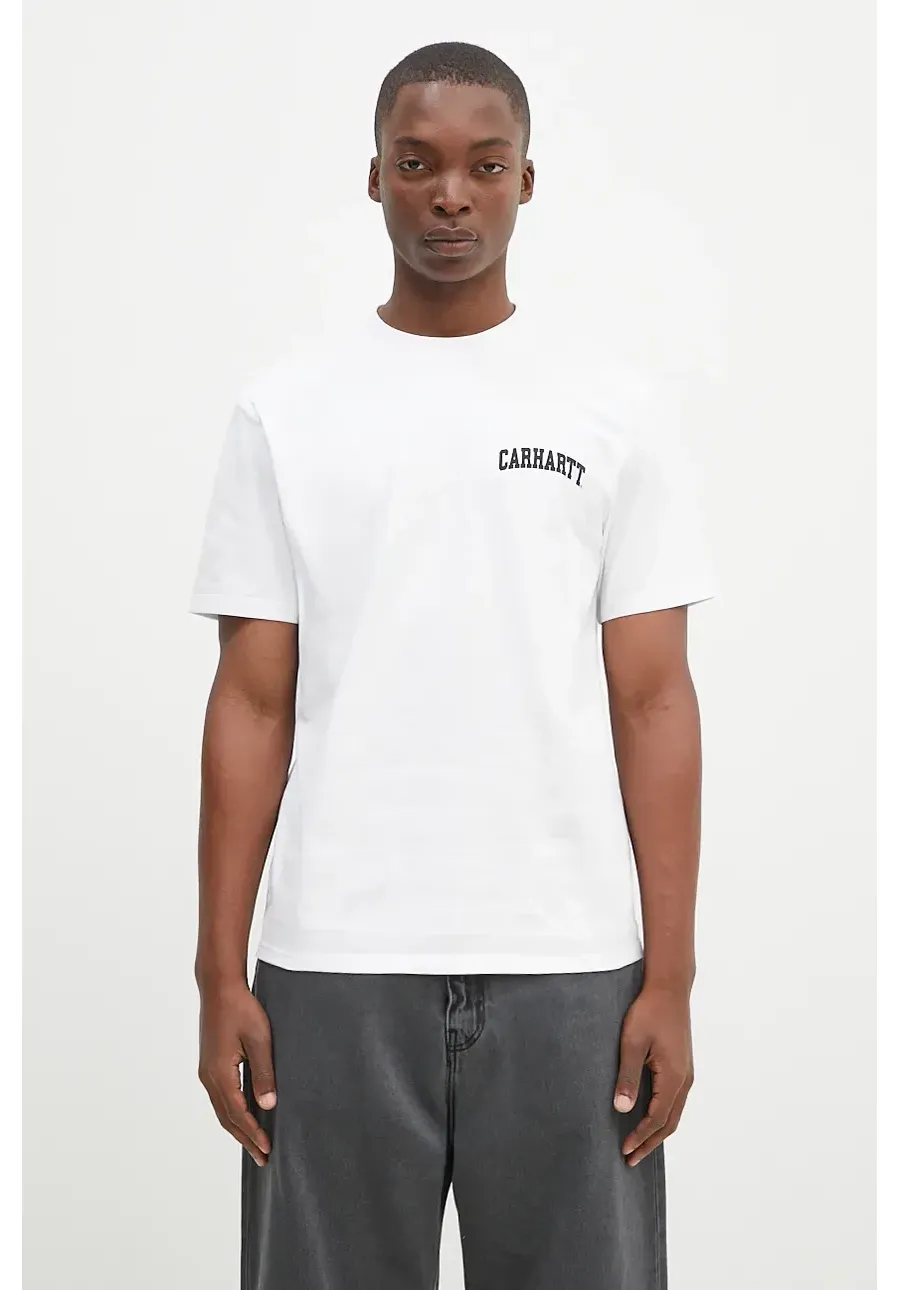 obrazek 1 Carhartt WIP t-shirt bawełniany S/S University Script męski kolor biały z nadrukiem I034852.00AXX