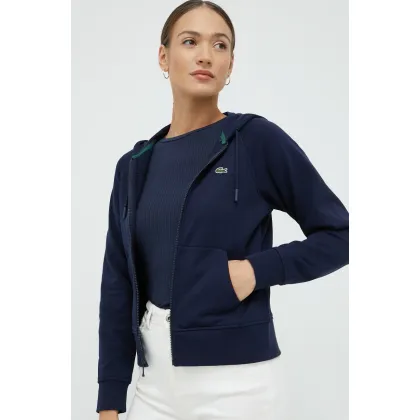 Zdjęcie Lacoste bluza damska kolor granatowy z kapturem gładka