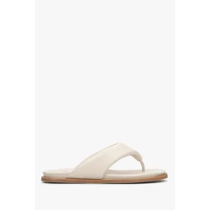 Zdjęcie Estro: Jasnobeżowe japonki damskie ze skóry naturalnej