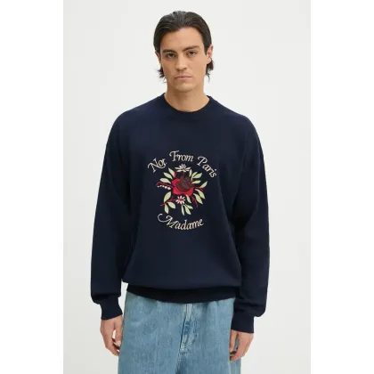 Zdjęcie Drôle de Monsieur sweter wełniany Le Maille Slogan Fleurs kolor granatowy E.PO162.WO007.NY Le Maille Slogan Fleurs
