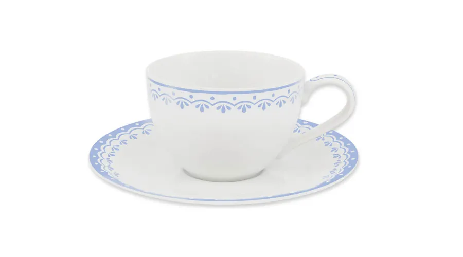 obrazek 1 Piękna stylowa filiżanka ze spodkiem z porcelany zdobiona subtelnym jasnoniebieskim motywem - wariant 3 – Leander