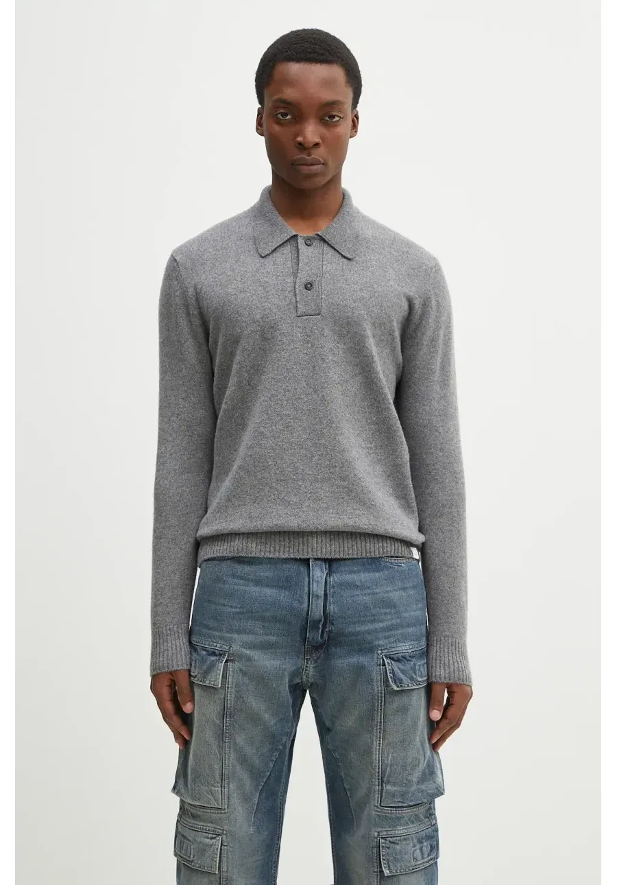 obrazek 1 Norse Projects sweter wełniany Norse Standard Merino Lambswool Polo męski kolor szary N45.0621.1500