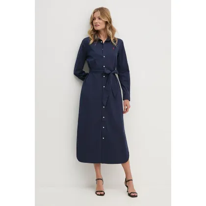Zdjęcie Polo Ralph Lauren sukienka bawełniana kolor granatowy maxi rozkloszowana 211944007